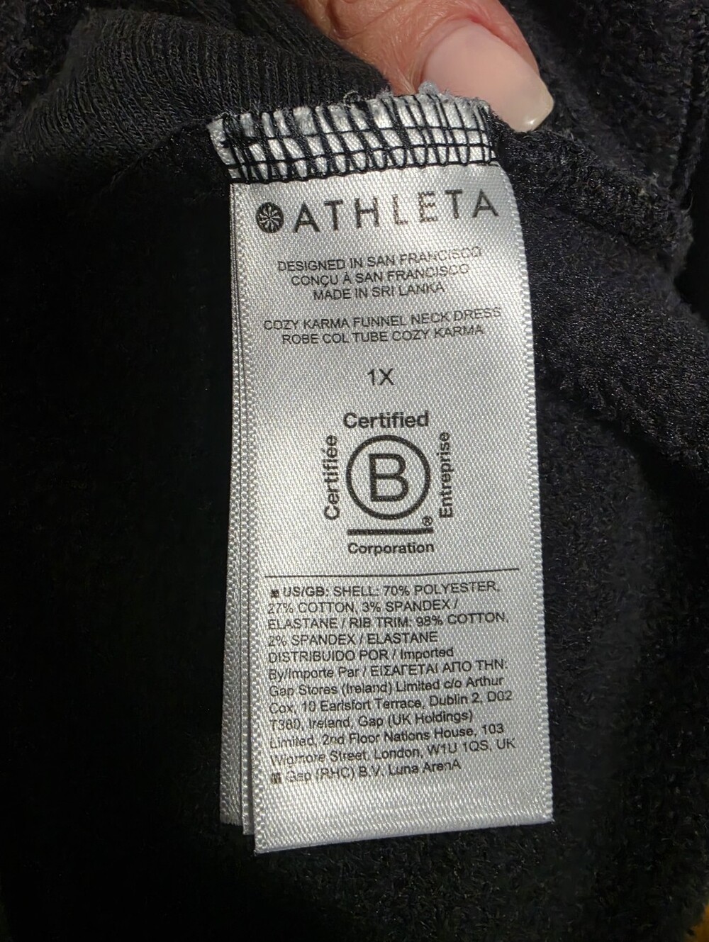 ATHLETA Cozy Karma Funnel Neck Dress Womens 1X Black Sweatshirt Athleisure Comfy - Picture 8 of 8